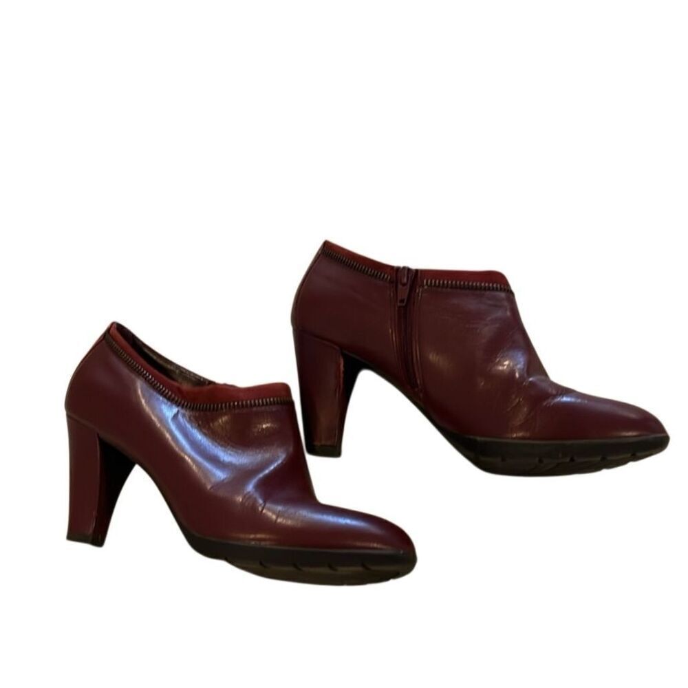 ANNE KLEIN | burgundy leather heeled booties 7.5 - Picture 2 of 8
